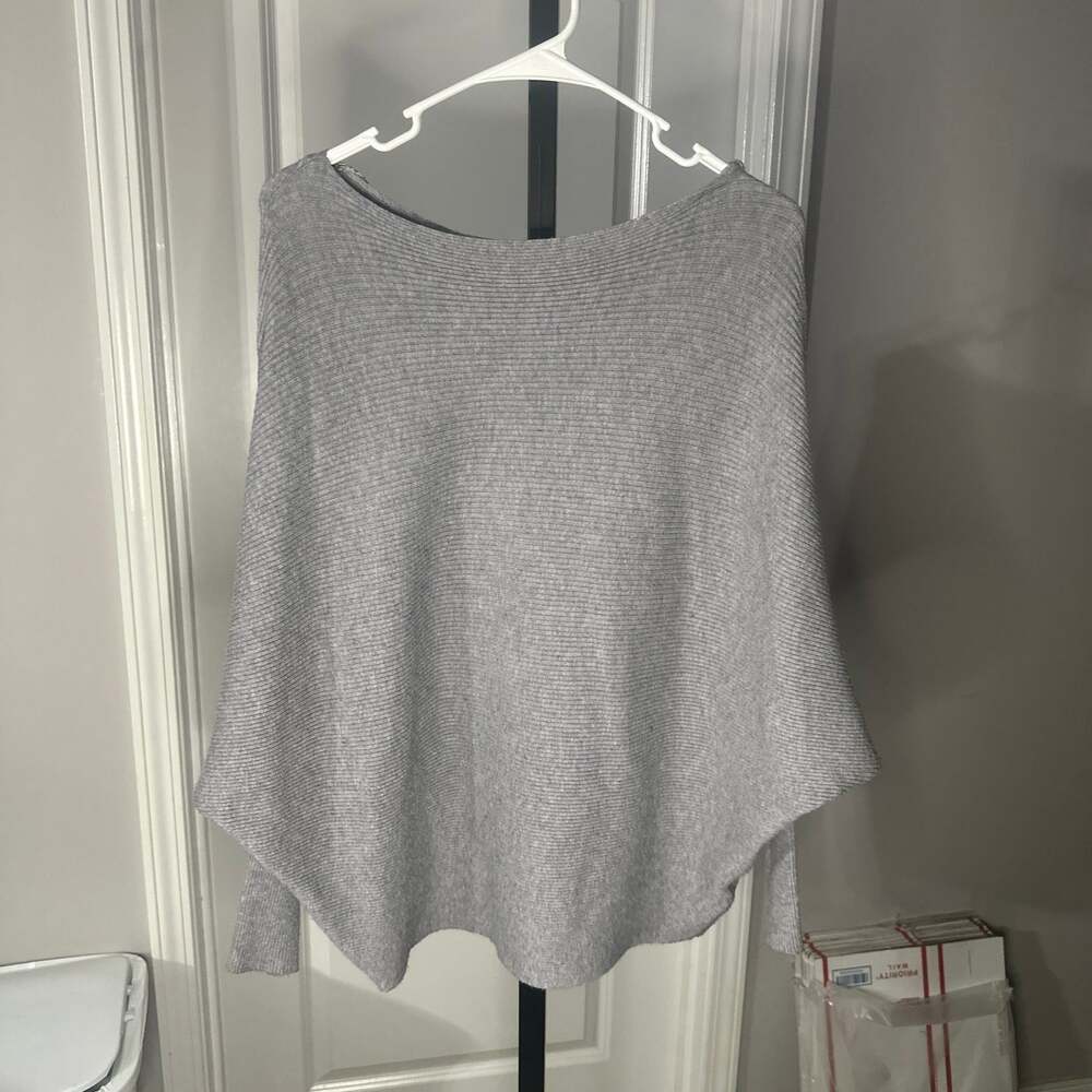 Philosophy Republic Clothing Gray Ribbed Boat Neck Poncho Sweater#129